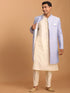 Vastramay Men's Lavender Sherwani With Cream Kurta And Pant Set